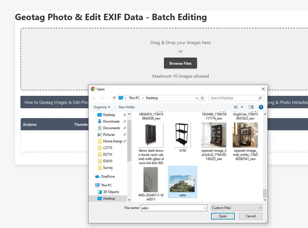 Browse images to EXIF data editor