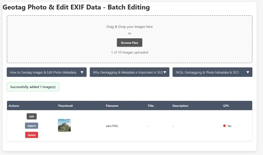 Geotag images and edit exif data