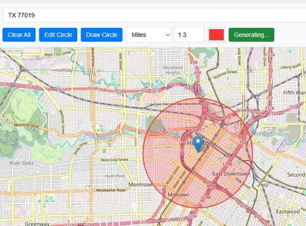 Draw circle around a point on map with radius