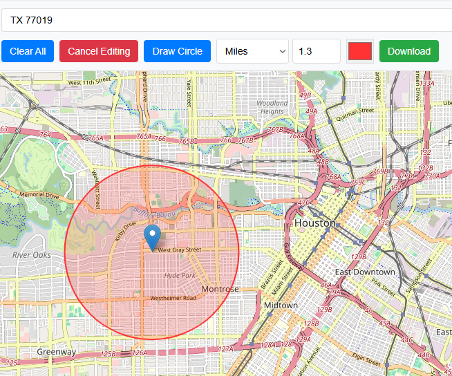 Draw circle around a point on map with radius