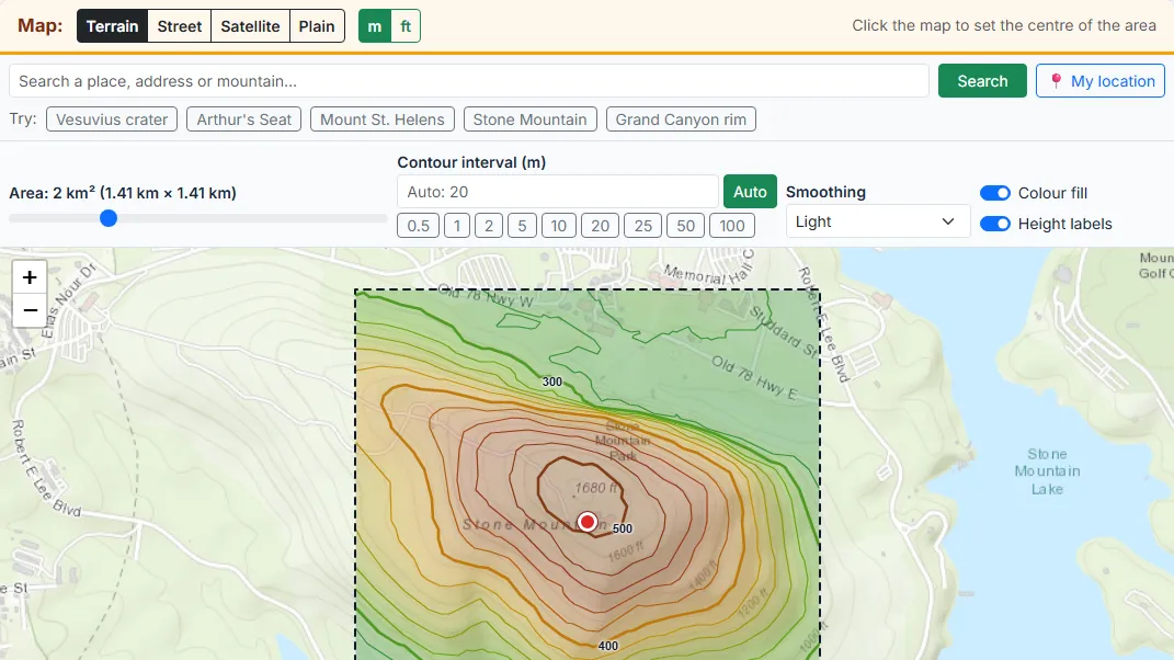Choose the place: click the map, search or pick an example