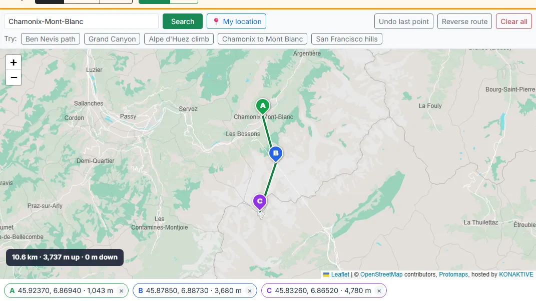 Click the map to place up to 5 points, A to E