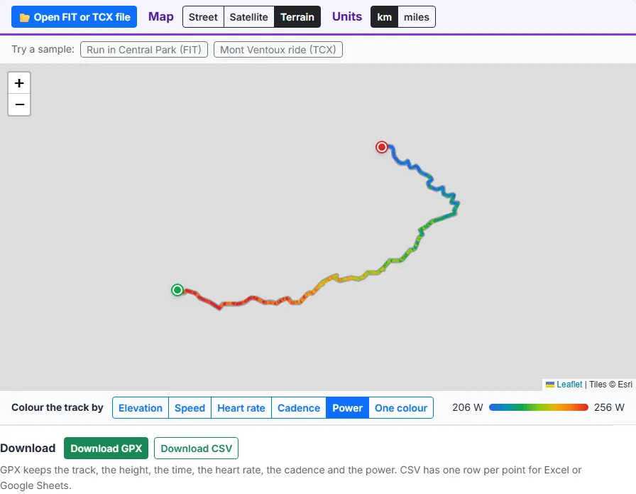 Download GPX or CSV
