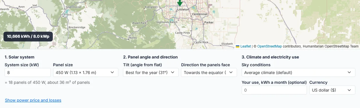 Set the size of the solar system and the panel