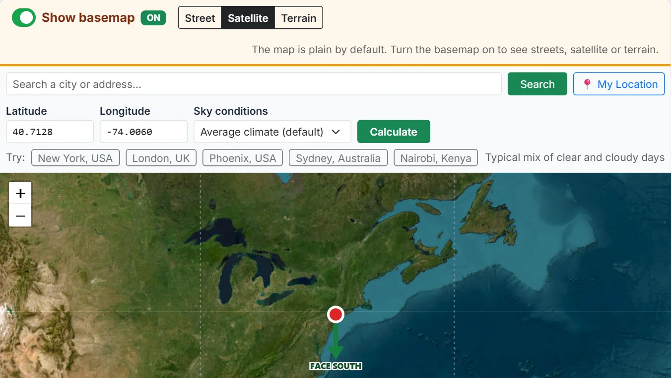 Choose your location and your sky conditions